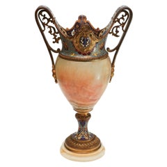French Champleve Enamel and Onyx Double Handled Vase, 19th Century