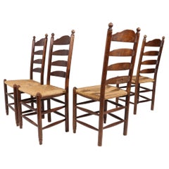 4 Dutch Ladder Back Oak Rush Seat Dining Chairs