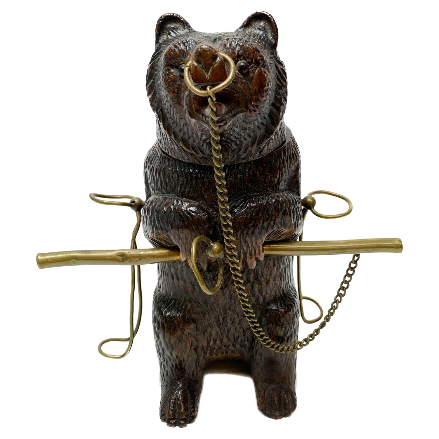 Hand Carved Figural Bear Tobacco and Pipe Stand, c1900 For Sale