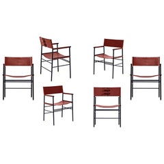 Lot de 6 chaises contemporaines Classic Classic Cuir Cognac et métal caoutchouc noir