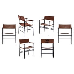 Set of 6 Classic Contemporary Chair Dark Brown Leather & Black Rubber Metal