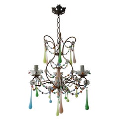 French Rainbow Pastel Confetti Candy Colors Opaline Drops Chandelier, circa 1920