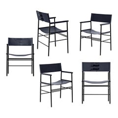 Set of 5 Timeless Contemporary Chair Navy Blue Leather & Black Rubber Metal
