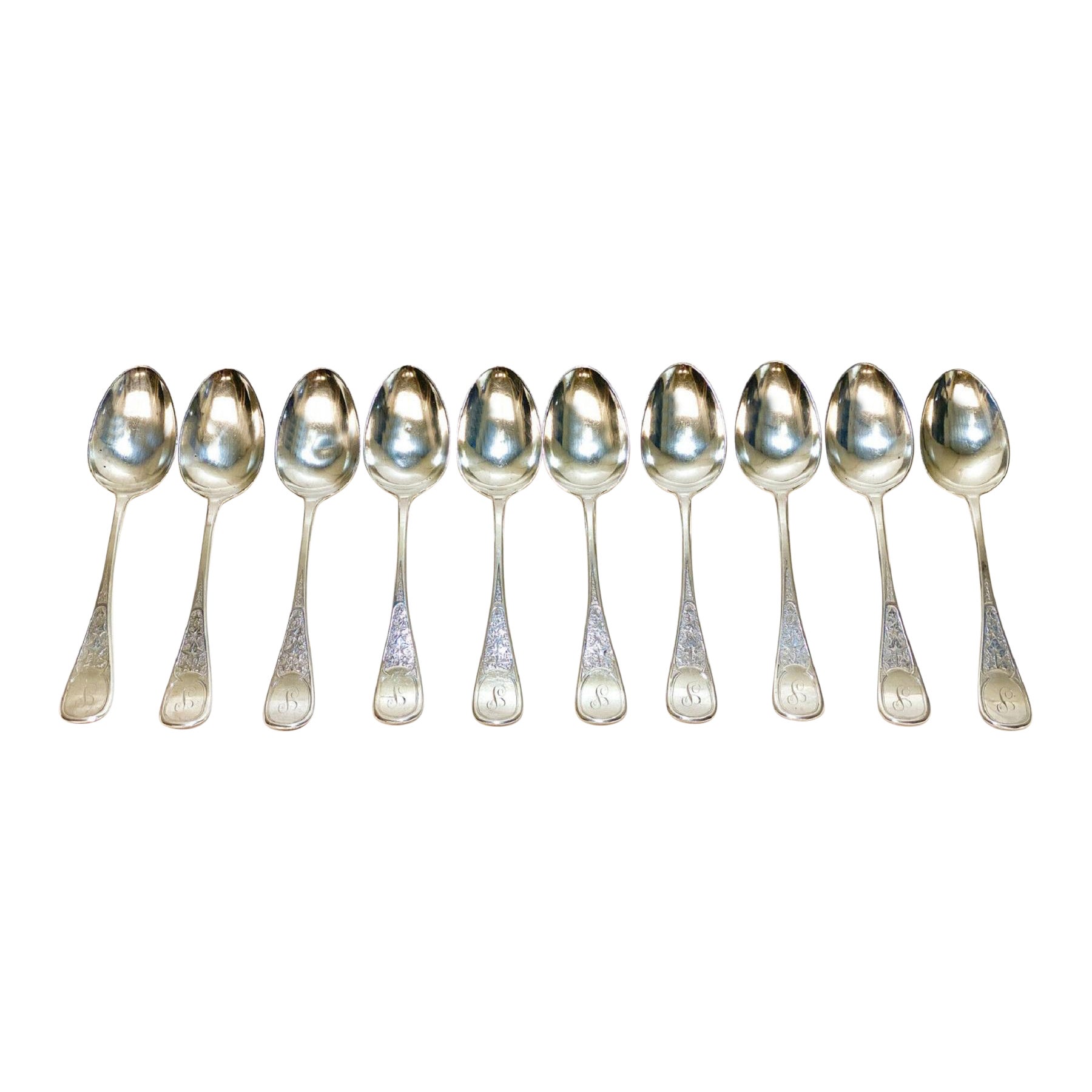 10 Tiffany & Co. Sterling Silver Tablespoons in Antique Ivy, Monogram "J" For Sale