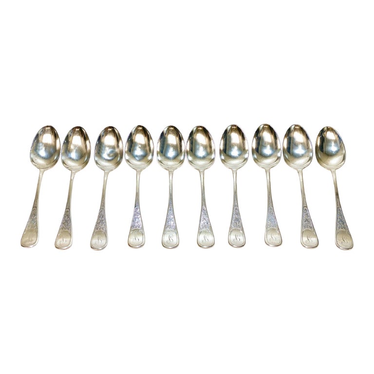 10 Tiffany and Co. Sterling Silver Tablespoons in Antique Ivy, Monogram
