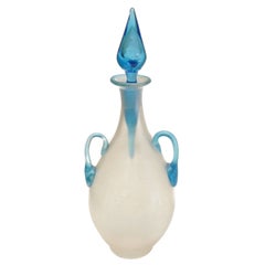 Parfümflasche aus Seidenglas von Steuben mit Griffen und Celeste-Blauem Stopper #3048