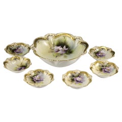 7 Pc Set R S Prussia Porcelain Berry Serving & Small Bowls, Early 20th Century