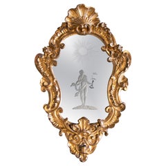 18th Century Italian wooden and Gilded Stucco Mirror with Decorated Glass