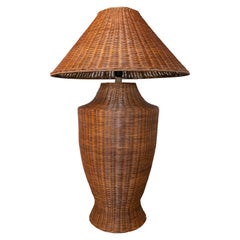 1980s, Spanish Wicker Lamp with Handmade Shade