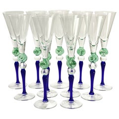 Set of 11 Continental Cut Glass Snail Escargot Caviar Champagne Flutes