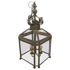Spanish Iron Ceiling Lantern with Crystals Decoration of a Royal Crown