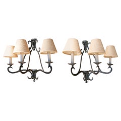 1970s Pair of Iron Wall Sconces with Lampshades