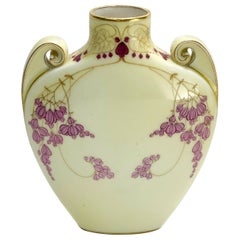 Manufacture de Sevres Porcelain Twin Handled Vase Pink Flowers, 1911