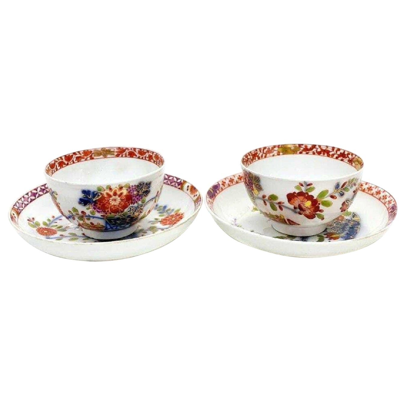 Pair of Meissen Germany Tischchenmuster Porcelain Cup and Saucers, circa 1735