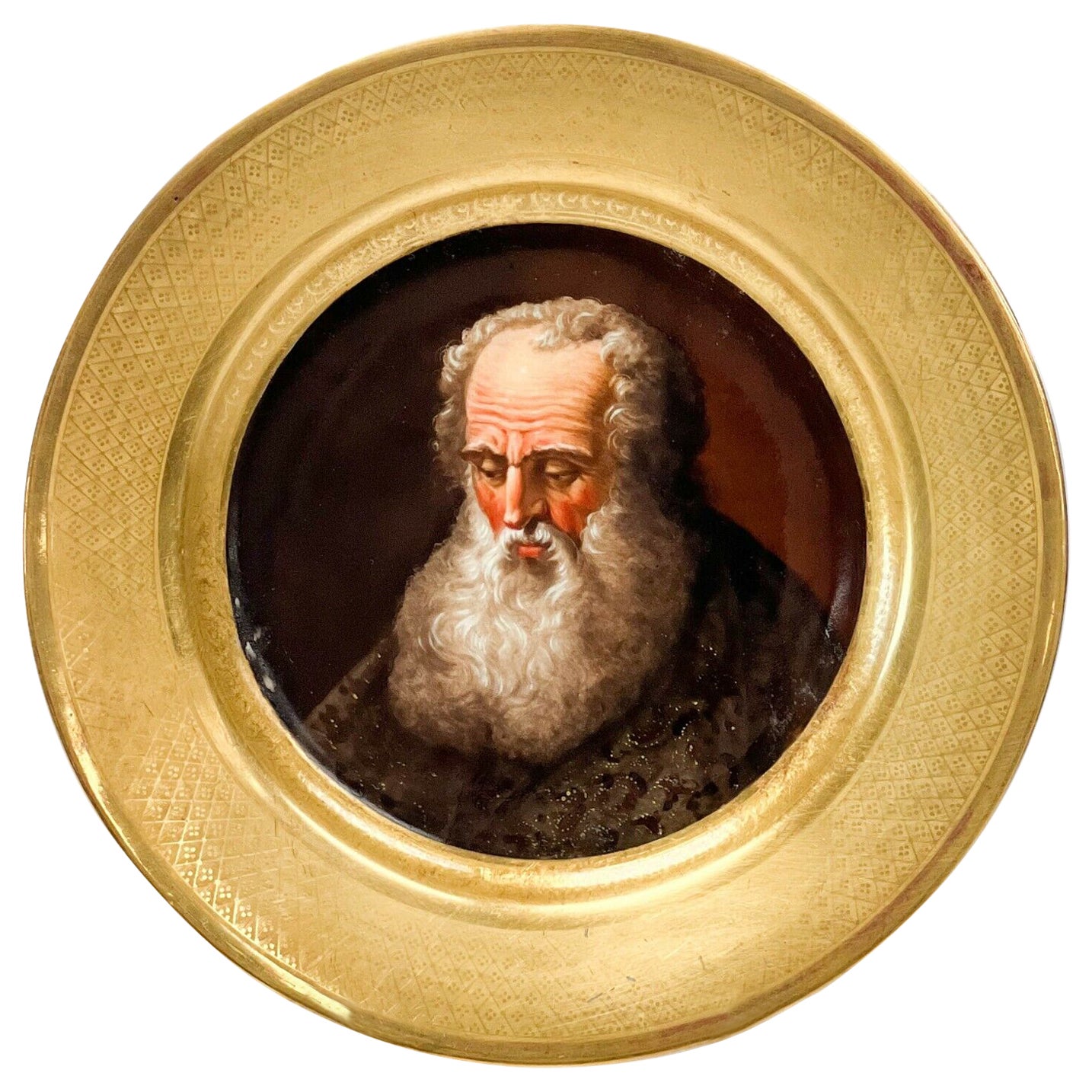 Denuelle France plaque de cabinet portrait en porcelaine peinte à la main Galileo c. 1820 en vente