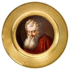 Antique Denuelle France Hand Painted Porcelain Portrait of Plato Cabinet Plate, c 1820