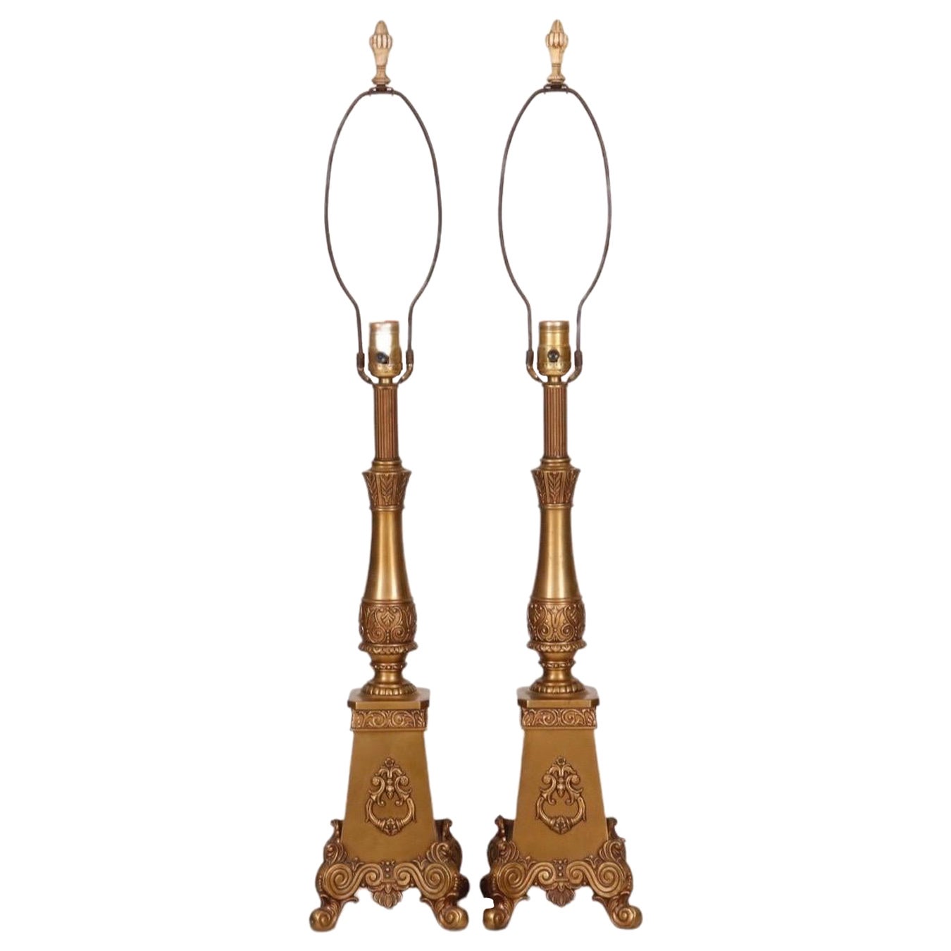 French Regency Style Brass Table Lamps, a Pair