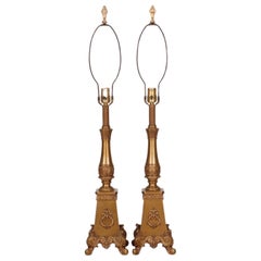 French Regency Style Brass Table Lamps, a Pair