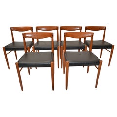 Set of 6 Henry Walter Klein Teak & Black Vinyl Dining Chairs Scandinavian Modern