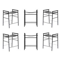 Set of 6 Contemporary Counter Bar Stool Black Leather & Black Rubber Metal