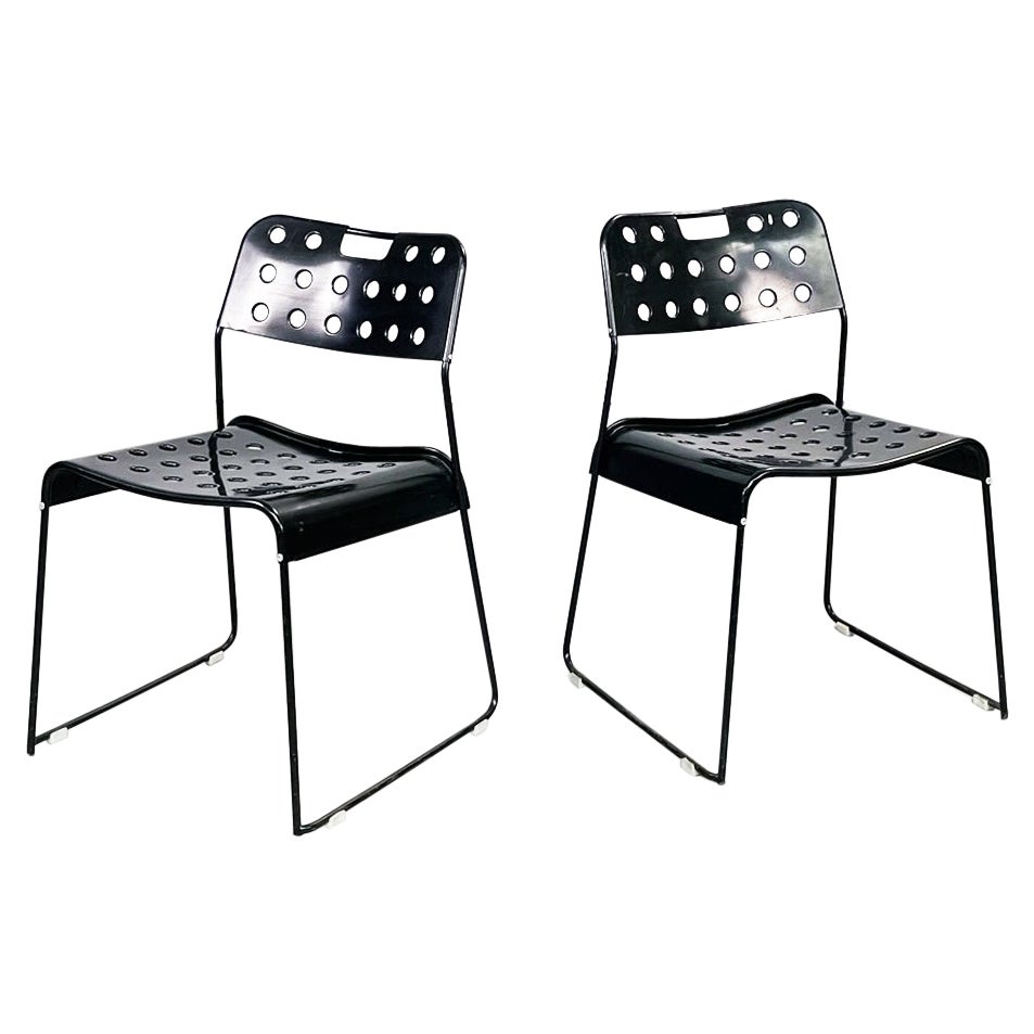 Italian Modern Black Steel Chairs Omstak by Rodney Kinsman Bieffeplast, 1970s