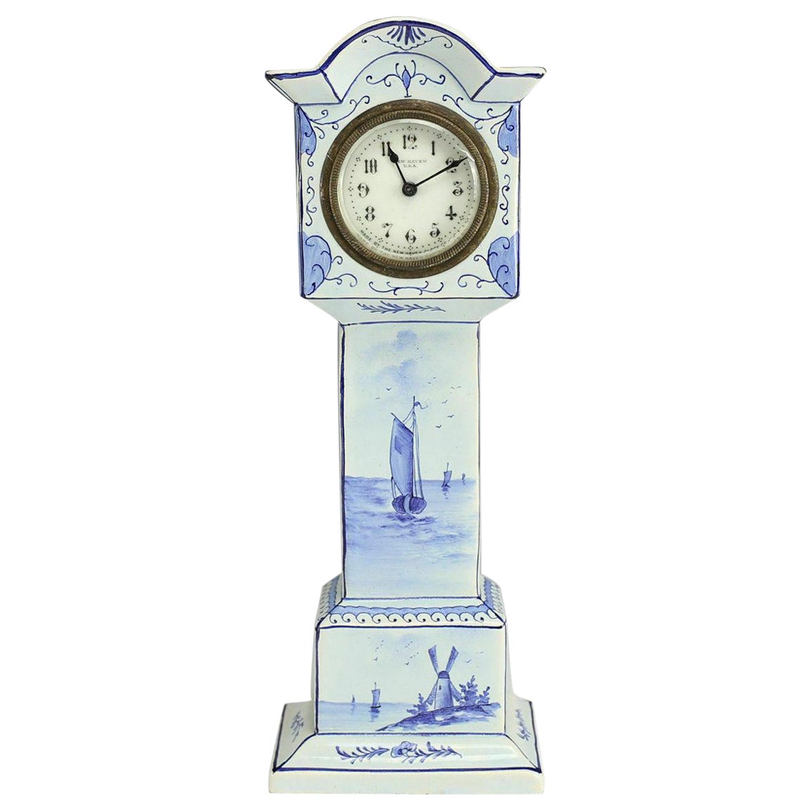 Austrian Hand Painted Porcelain Miniature Long Holster Clock New Haven For Sale
