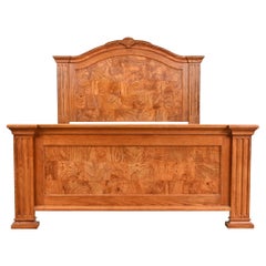 Contemporary Neoclassical Oak and Burl Wood Queen Size Bed by Pulaski