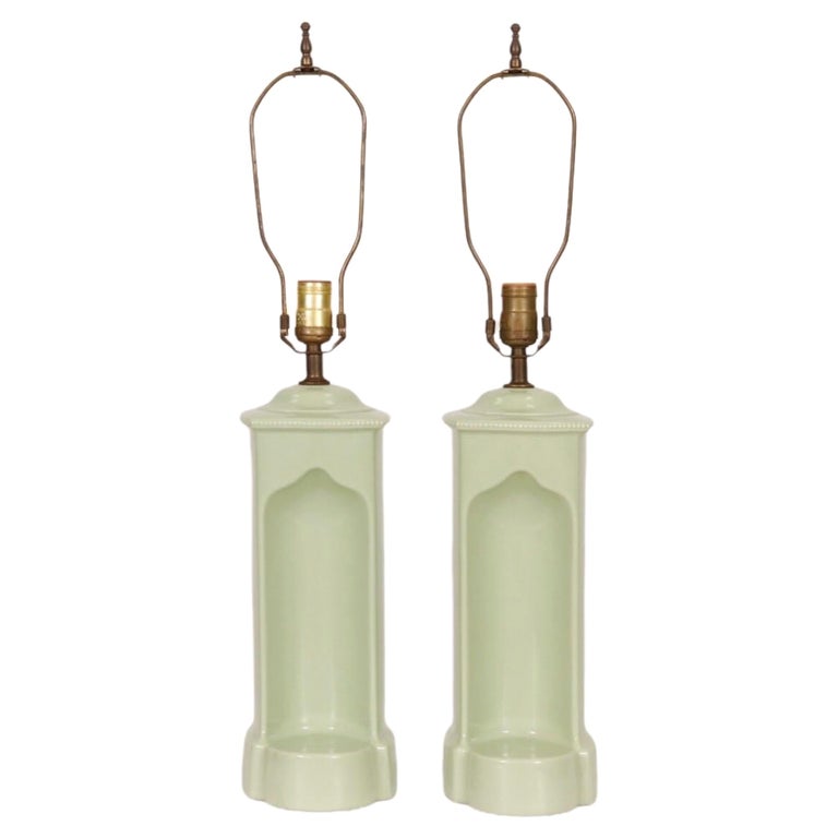 Sage Green Ceramic Table Lamps, a Pair For Sale at 1stDibs