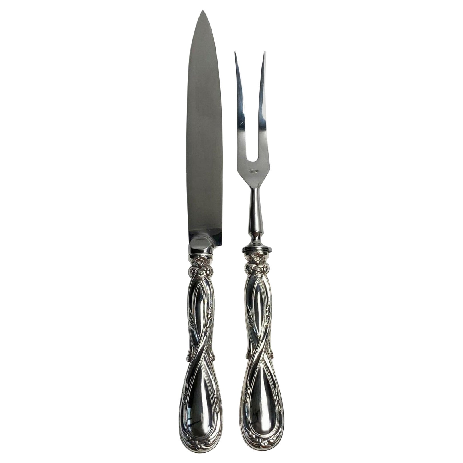 Pair Emile Puiforcat France Sterling Silver Carving Knife and Fork in ...