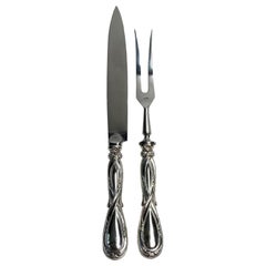 Pair Emile Puiforcat France Sterling Silver Carving Knife & Fork in Royal