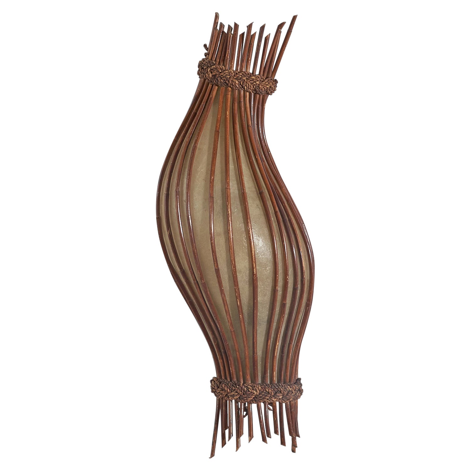 Italian Designer, Sconce, Rattan, Fiberglass, Cord, Italy, 1960s For Sale