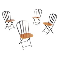 Used Italian Modern Outdoor Chairs in Wood and Black Iron, 1990s