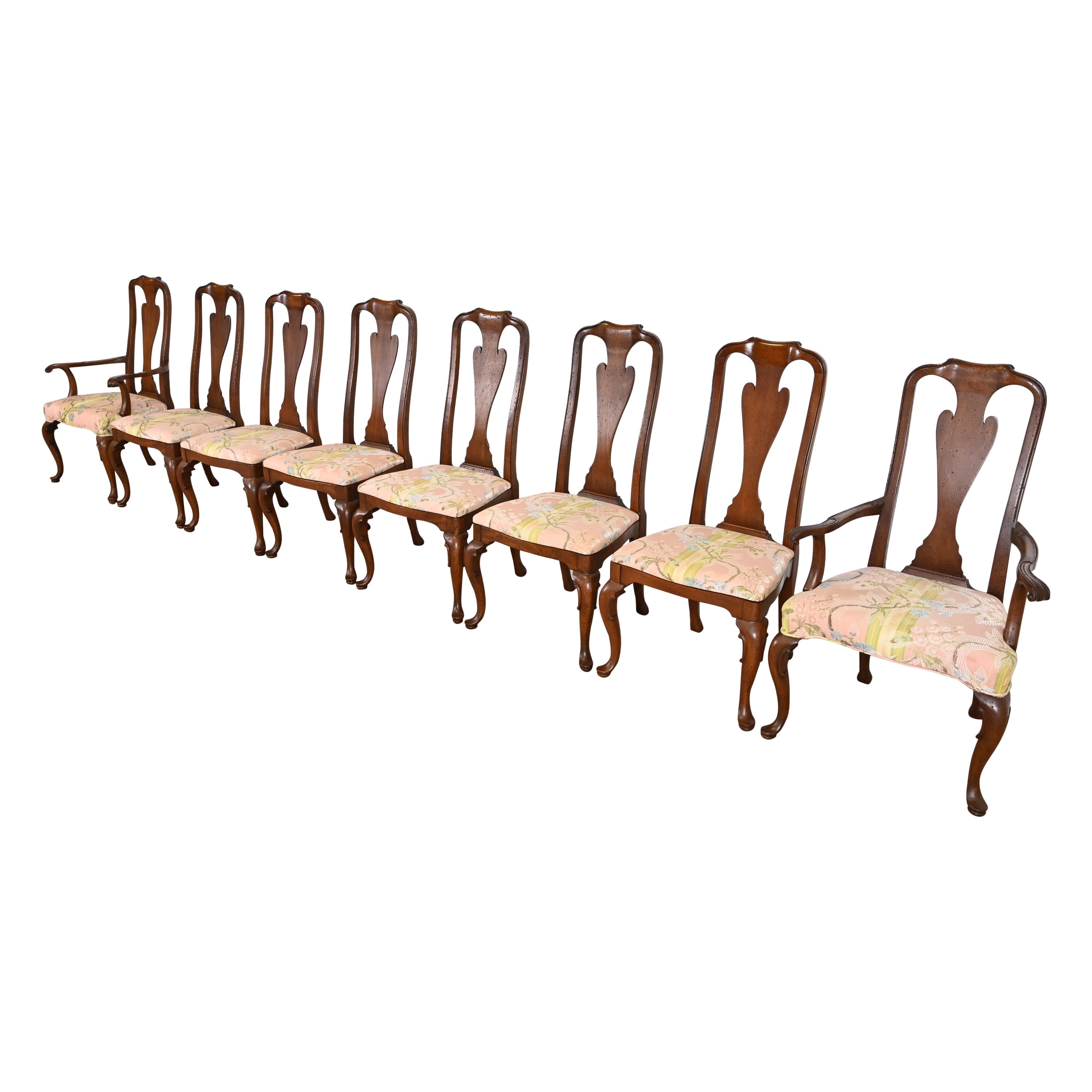 Juego de ocho sillas de comedor John Stuart de caoba tallada Queen Anne