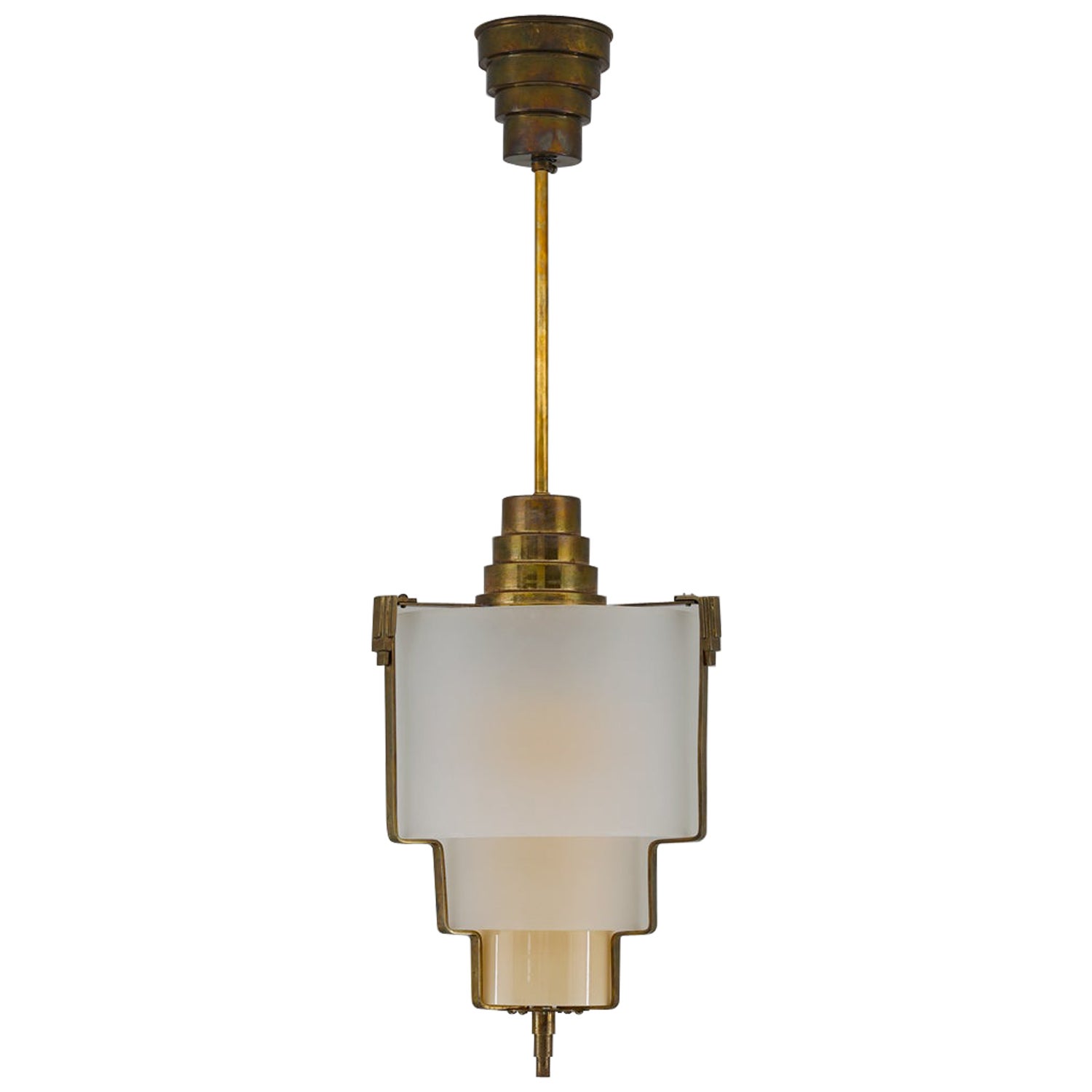Art Deco Pendant in Brass and Glass