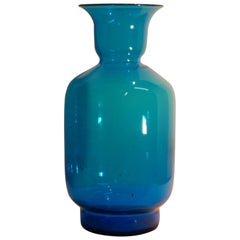 Big Blenko Blown Glass Vase Blue, Circa 1960