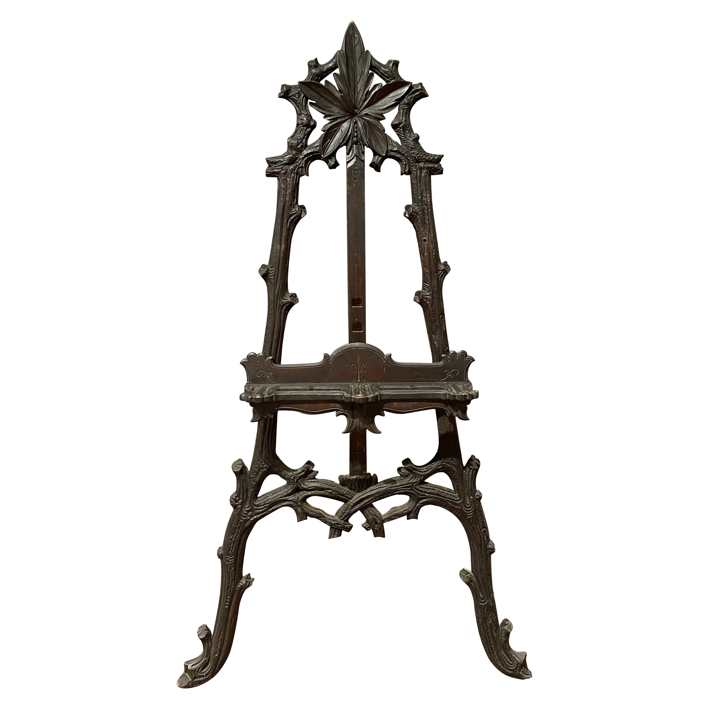 19th Century Carved Ebonized Black Forest Painting Easel For Sale