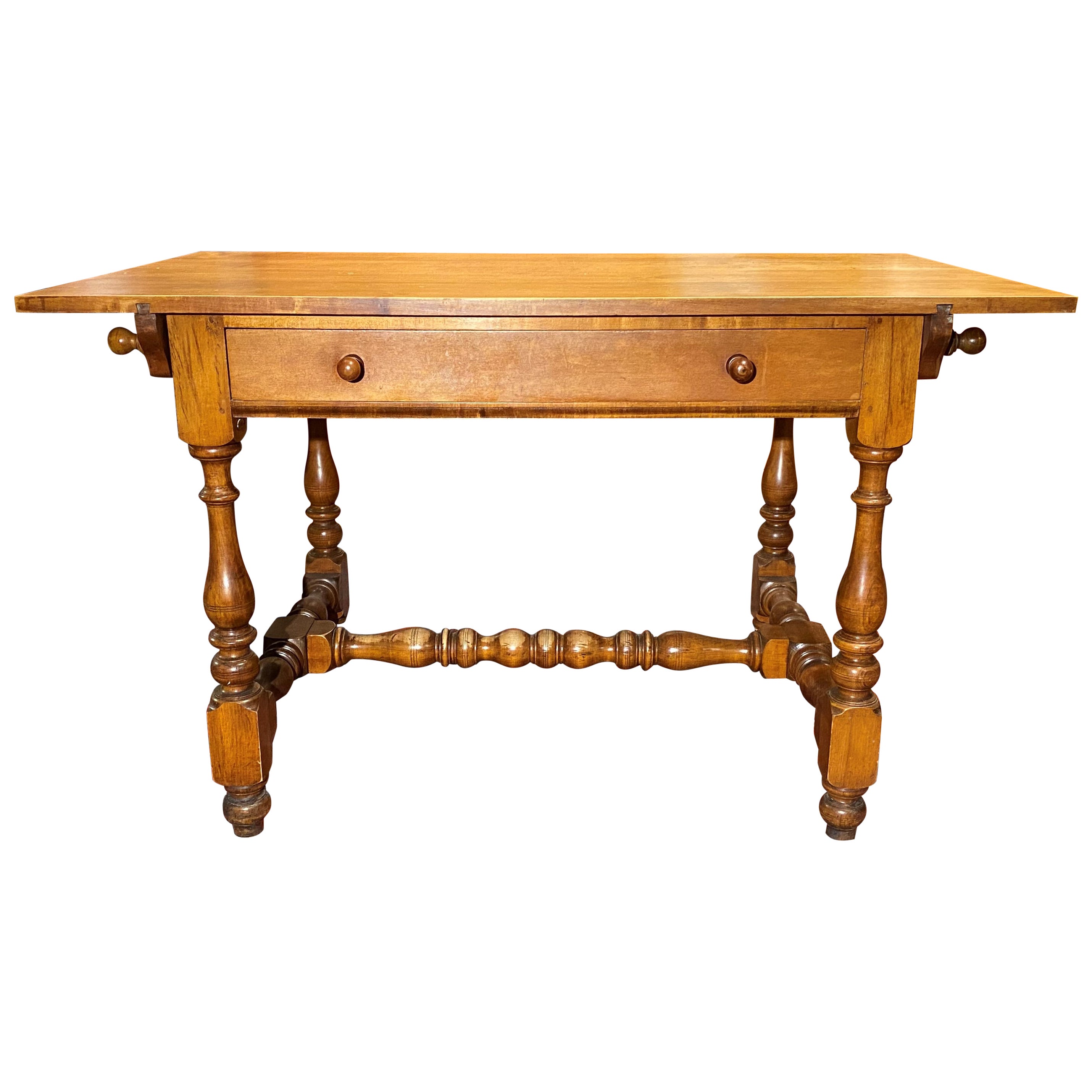 Wallace Nutting Signed Maple Tavern Table with Bold Turned Legs & Stretchers