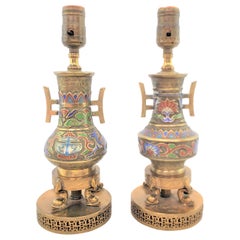 Pair of Antique Japanese Cloisonne Accent or Boudoir Table Lamps