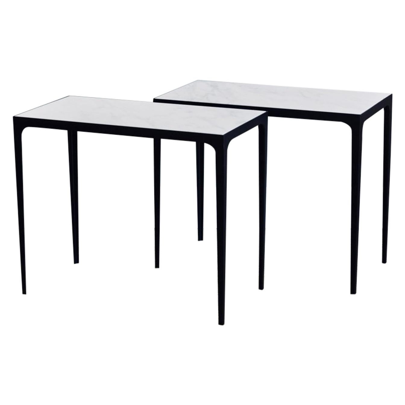Pair of 'Esquisse' Iron and Honed Marble Side Tables by Design Frères For Sale