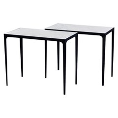 Pair of 'Esquisse' Iron and Honed Marble Side Tables by Design Frères