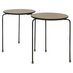 Pair of Slender Tripod Laminate Side Tables with Lucite Details