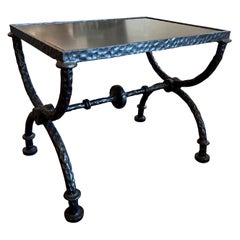 2 French Hammered Wrought Iron Benches / Side Tables in the Style of Giacometti