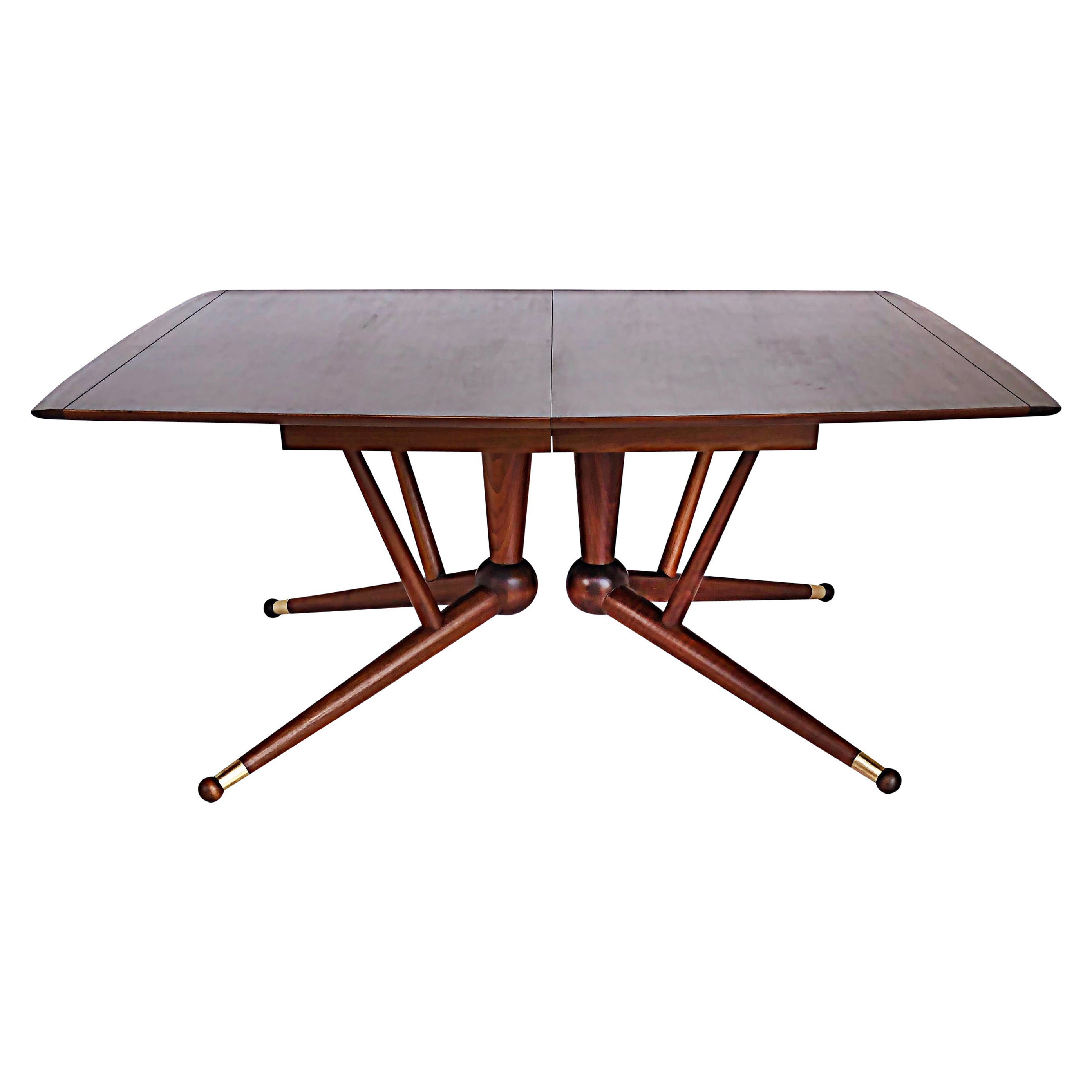 American Mid-Century Modernist Expandable Dining Table with Two Wood Leaves For Sale