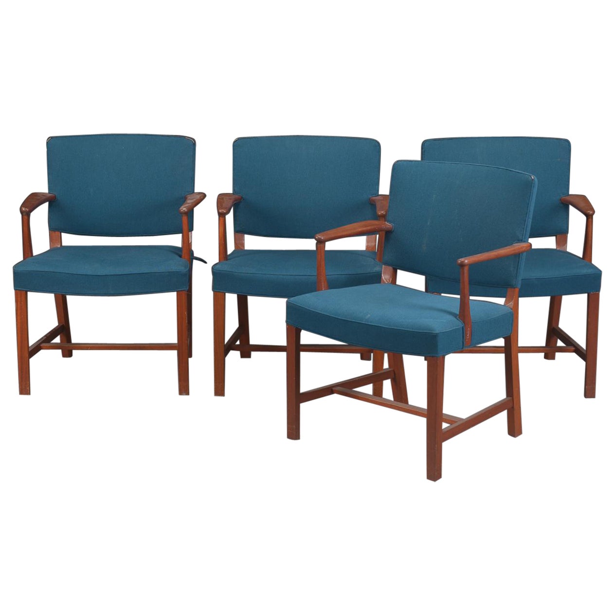 Set of Four Danish 1940s Mahogany Side or Desk Chairs with Open Armrests For Sale