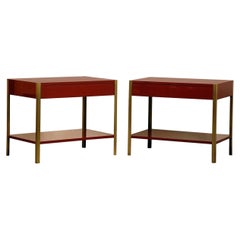 Pair of 'Laque' Oxblood Lacquer and Brass Nightstands by Design Frères
