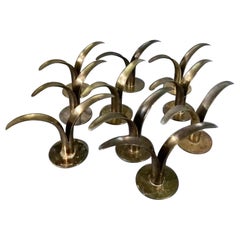 Vintage Set of 10 lily candle holders designed by Ivar Ålenius Björk for Ystad Metal