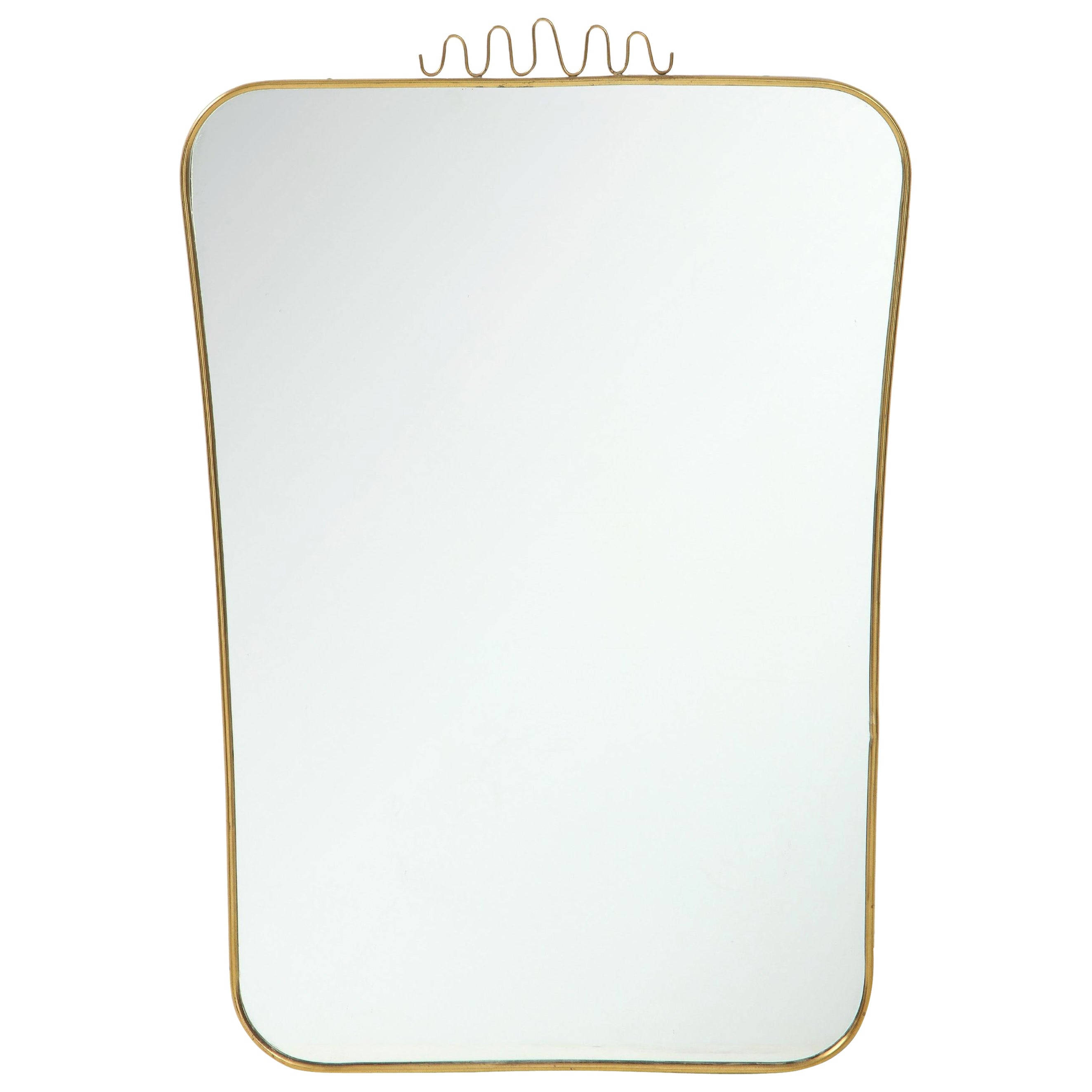 1960s Italian Modernist Brass Wall Mirror For Sale