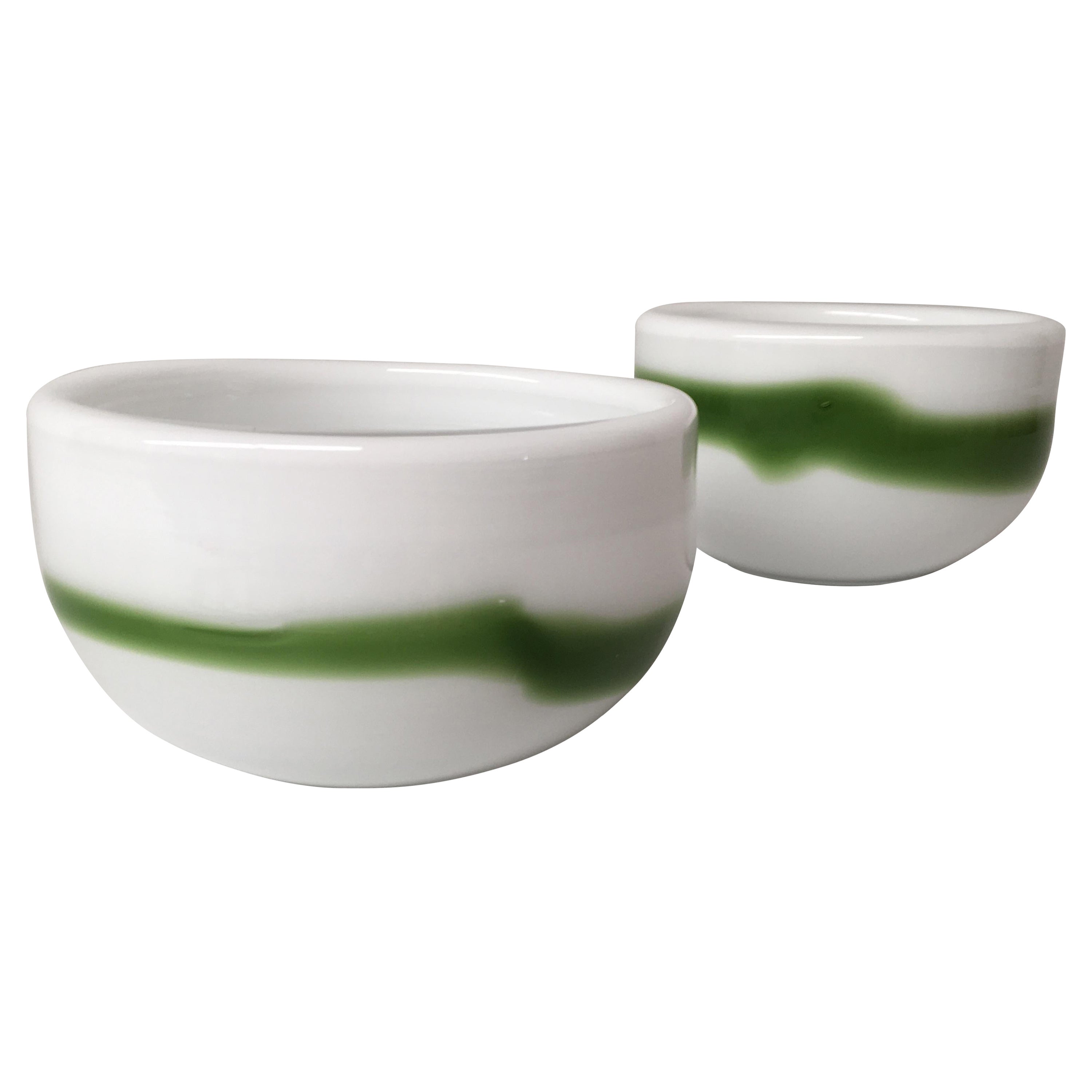 1970sTwo White Danish Handblown Glass Bowls by Michael Bang for Holmegaard