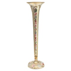 Antique Moser Art Glass Trumpet Form Tall Bud Vase, Hand Painted Enamel, circa 1900