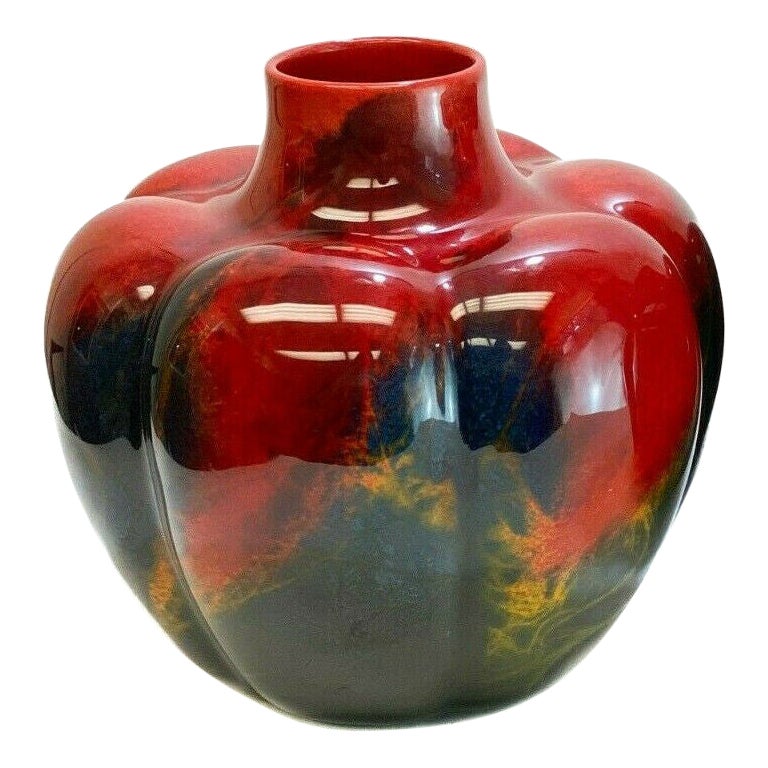 Royal Doulton Porcelain Sung Ware Noke Flambe Squat Form Vase, 1947 For Sale
